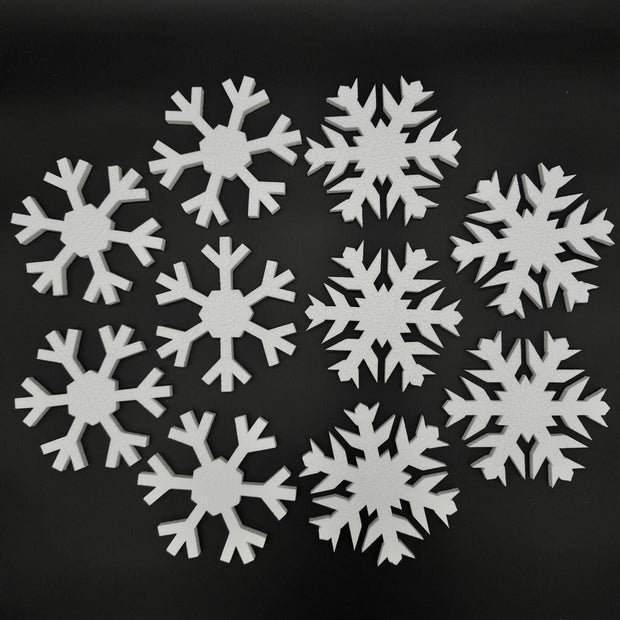 Polystyrene snowflakes V2 - Pack of 10, in  2 designs.